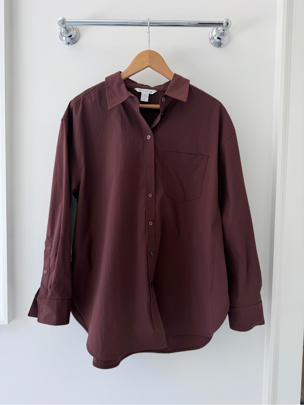 Athleta Midday Oversized Poplin Brown Relaxed Button Down Shirt Long Sleeve L
